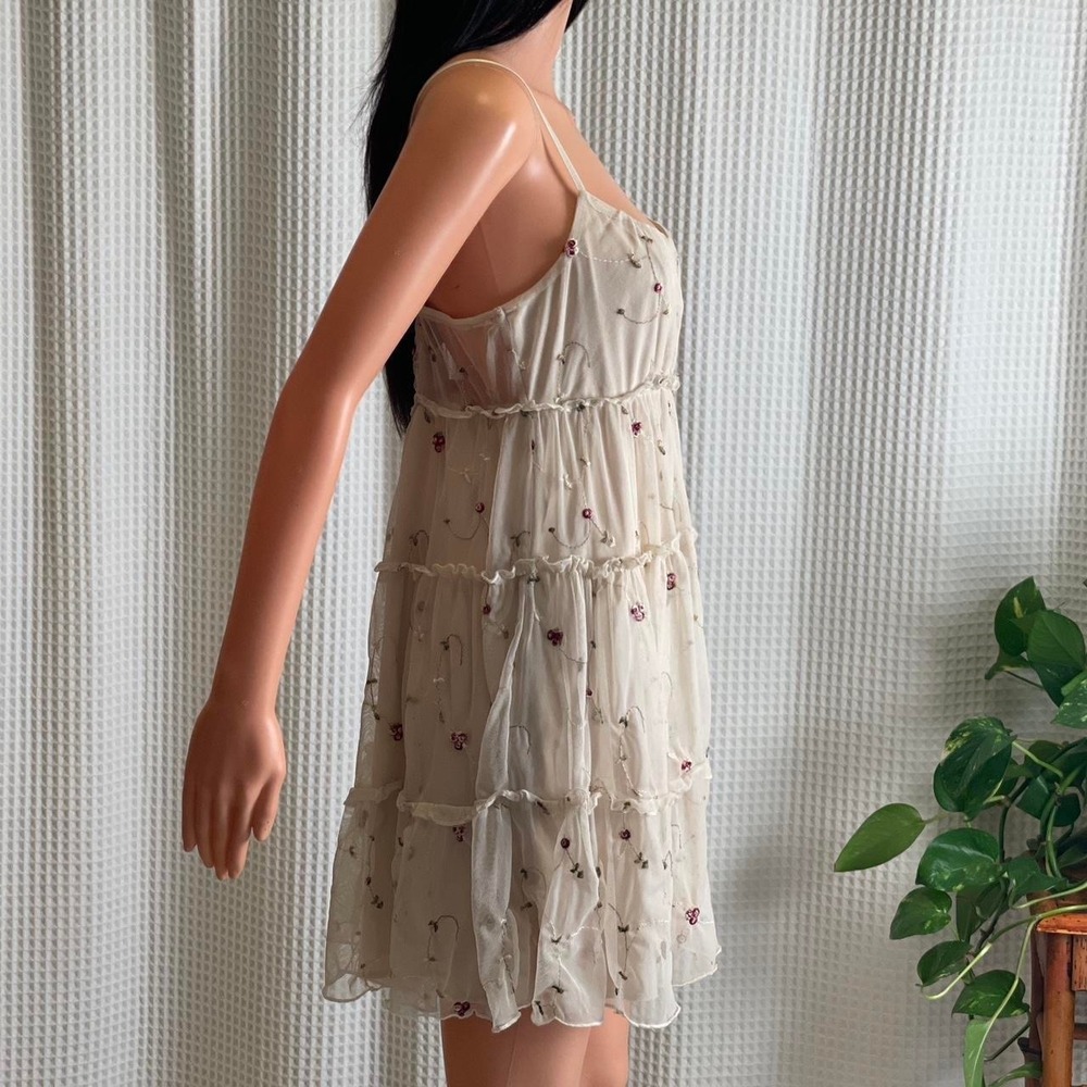 Trixxi Whimsy Fairy Princess Mesh Tiered Cream Sleeveless Mini Dress Size‎ L Y2K - Picture 3 of 7